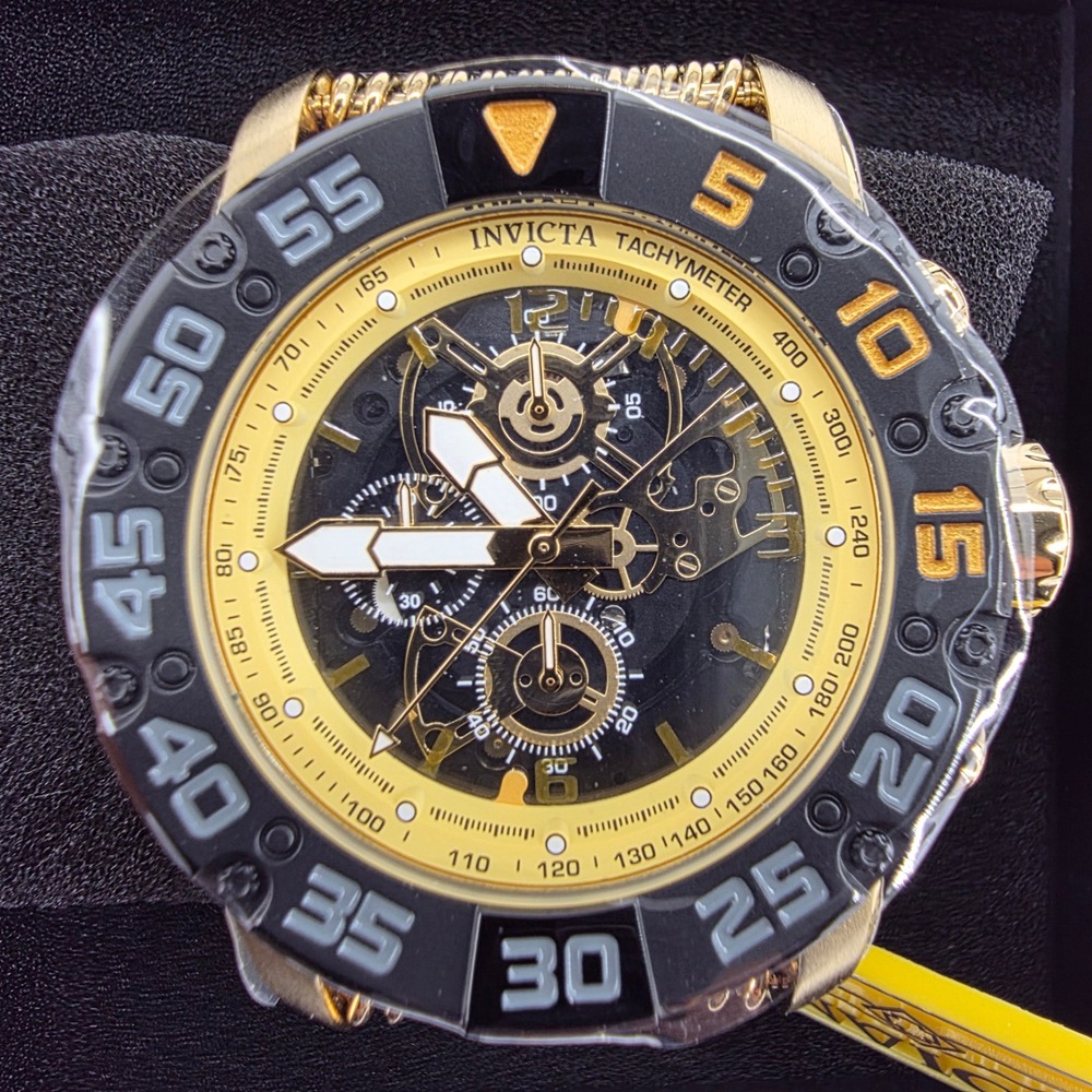 Invicta Reserve Venom Mens Gold Tone Shark Mesh Skeleton Chronograph Watch 32040